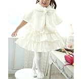 Candykids 子供ケープ 子供 ドレス ポンチョ ボレロ 白 ホワイト リボン 子供ケープ 子供ドレス ポンチョ ボレロ 白 ホワイト ピンク (120cm, ホワイト)