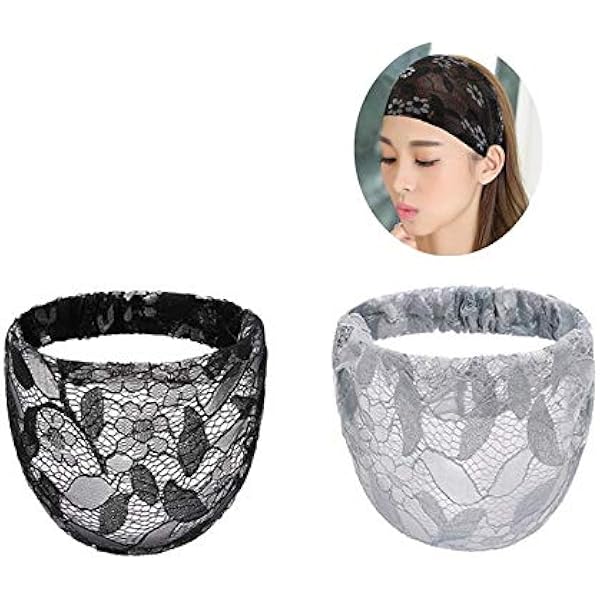 Amazon Sweetimes レースヘアバンド 幅広い 白髪隠し 部分脱毛隠しできる ヘッドバンド ターバン 2色セット 01 ヘアバンド ターバン 通販