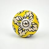 Ornate yellow floral Ceramic knobs for cabinets & cupboards - hand painted pulls