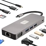 Leehitech 11-in-1ドッキングステーション 3画面出力【1Gbps RJ45+4K HDMI+1080P VGA+DP投影+3*USB 3.2 A+PD100W充電+TF&SD+3.5mmヘッドフォンジャック】多機能を同時に使用。Macbook Air/Pro、Rog Ally、Dell、XPS、HP、Surface Go、Samsung、Lenovoなどに対応