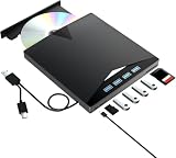 Yaeonku CD DVDドライブ 外付け USB HUB ポータブル 光学ドライブ DVDプレーヤー 高速USB3.0&Type-C両用ケーブル ４USBポート 2TF/SDカードスロット CD/DVD読み出し&書き込み 外付けDVD/CD光学ドライブ 静音 軽量 Windows 11/10/8/7 Mac OS対応