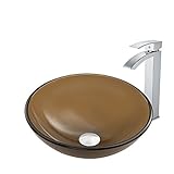 VIGO Sheer Sepia Frost Glass Vessel Bathroom Sink and Duris Vessel Faucet with Pop Up, Chrome [並行輸入品