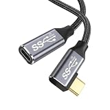 USB Type-C 延長ケーブル L字型 2M USB-C オス・メス 100W PD急速充電 10Gbps データ転送 USB 3.2 Gen2 延長コード 高耐久ナイロン編み ゲーム/ノートPC/スマホ対応
