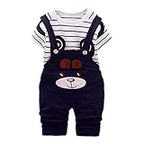 サクララ(Sakulala) 2セット ベビー服 セットアップ サロペット オーバーオール Tシャツ 可愛い パンダちゃん ストライプ柄 春夏 満月/出産祝い/プレゼント/旅行 /記念日