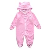 ZooArts ベビー服 ロンパース かわいい耳付き 小熊 新生児 男の子 女の子 赤ちゃん服 長袖 前開き カバーオール 満月/出産祝い/プレゼント 春用 秋用 冬用 ふわふわ 防寒 着ぐるみ あん