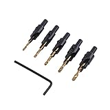 5本HSS木工カウンターシンクドリルビットセット1/4 \"ラウンドシャンク木工面取り木工ツール（1ピースLシェイプレンチ付き）