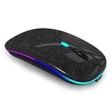 Wireless Bluetooth Mouse,LED Rechargeable Silent Slim Laptop Mouse,Portable(BT5.2 or USB 2.4G) Dual Mode Computer Mice,for Apple Laptop,ipad Tablet,Desktop,Mac. (Pearl Black Wireless Bluetooth Mouse)