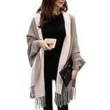 秋冬女性オーバーコートコートカーディガンコートルーズタッセルショールバットウィングスリーブニットウールセータークロークファッション暖かく保つ
