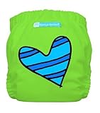 Charlie Banana One-Size Cloth Diaper with 2 Reusable Inserts-Blue Heart on Green by Charlie Banana [