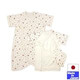 ★日本製★フライス肌着（バラの花柄・生成り色）新生児　肌着セット（ミトン＋コンビ肌着＋短肌着）　外縫い　サイズ50-60cm　綿１００％