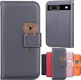 TEDTIKJT Google Pixel 7A ケース 手帳型 pixel 7a ケース グーグルピクセル7A 手帳型 カバー スタンド機能 高級PUレザー 軽量 ピクセル7A 財布型 カードポケット付き 漫画のキャラクター pixel7a 全面保護 耐衝撃 開閉式 手触りのいい Google Pixel 7A 手帳型ケース(灰色のクマ)