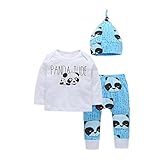 Tovadoo 子供服 ベビー服 男の子 トップス+ズボン+ハット 秋冬 長袖 青 プリント パンダ柄 可愛い キュート 保育園 プレゼント