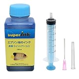 superInk 100ml ライトシアン（昇華）詰め替え 互換 インク エプソン用（全機種対応） + 手袋1組 + 10ml注入器 + 針 + キャップ