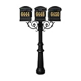 The Hanford Triple Mailbox Post System with Fluted Base, 3 Lewiston Mailboxes, Mounting Brackets and