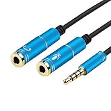 ステレオ変換ケーブル 3.5mmステレオ4極→ヘッドホン&マイク分配ケーブル iPhone, iPad, Android, ノートパソコン用 金メッキ端子