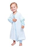 LETTAS 春夏 赤ちゃん 取り外し可能なジップスリーブ，100%綿 ストライプ寝袋(スリーパー),0.5Tog (M（18-36 月）, 青)