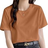 [AOY] 【細見え×春に大活躍！】tシャツ レディース 半袖 レディース服 トップス カットソー ゆったり 着痩せ 無地 おしゃれ きれいめ きれいめ (L, コーヒー)