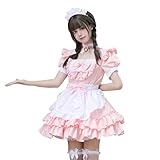 [AOTYP] メイド服 コスプレ コンカフェ 可愛いメイド ショート丈 メイドコスチューム ハロウィン仮装 メンズ イベント パーティー 大人 女装 大きいサイズ ハロウィン 学園祭 撮影 オタクダンス ピンク S