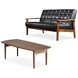 【セット品】岩附(IWATSUKI) ソファ×テーブルセット ソファー レザー 2.5人掛け 肘付き 合成皮革 c) 2.5P ブラック 革 幅150cm Loire ロワール IW-76 ＋ テーブル 折りたたみ ウォールナット 木製 長