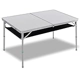 FIELDOOR 収納式 アルミレジャーテーブル 【アルミ調 シルバー】 パラソル用穴なしタイプ 幅120cm×奥行80cm×高さ70cm テーブルのみ 高さ調節2段階