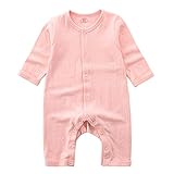 ALLAIBB ベビー服 ロンパース カバーオール 長袖 前開き 秋冬 男の子 女の子 新生児 コットン 肌着 size 60 (ピンク)