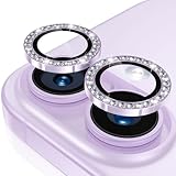 【3枚入り】レンズカバー iPhone 17 用 カメラフィルム キラキラ アイフォン17 カメラ保護 ピカピカ アルミ合金 9H強化ガラス キズ防止 黒縁取り 露出オーバー防止 超高透過率 いphone17カメラカバー プロテクター ラインストーン ラベンダー