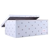 Minene Large Storage Box with Lid Blue with Grey Star - star storage box, large fabric storage box -