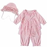 (アイム)iiniim　 ベビー　赤ちゃん　新生児　幼児　女の子　カバーオール　ロンパース　ジャンプスーツ　肌着　コスチューム　子供服　前開き 長袖　かわいい　出産祝い ピンク ＃80