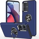 MOTO G64 5G / MOTO G64y 5G ケース リング スタンド機能 指紋防止 すり傷防止 滑り止め カバー (ブルー, MOTO G64 5G / G64Y 5G)