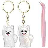 [mefeny] 犬の毛 キーホルダー 犬の毛を入れるキーホルダー 2点セット ピンセット付き 透明 ペット 遺毛 ケース メモリアル グッズ 収納 プレゼント (犬のC)