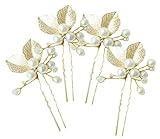 My Topaz ゴールド 葉っぱ モチーフ かわいい 髪 飾り ヘア アクセ パール Uピン ヘア 結婚 パーティ ドレス 着物 ( 4個 セット )