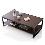 LOWYA （ロウヤ） テーブル ローテーブル ソファと一緒に使える高さ 収納付 スチールフレーム リアル木目 センターテーブル 高さ38.5cm 幅120cm ダークブラウン/ブラック