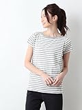 Angeliebe エンジェリーベ 産後 授乳服 Tシャツ 綿混 やわらか フライス 半袖 ボートネック 授乳ウエア フリー グレー × オフ ボーダー 30095 30095700