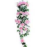 Zhhlinyuan 造花 植物 吊り Home Garden Wall Decoration 2pcs Artificial Fake Silk Flower Rose Garland Hangin