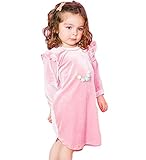 ベビー 女の子 春 秋 冬 ベルベット ワンピース フリル ロングスリーブ プリンセス ドレス (90cm/18~24ヶ月, ピンク)