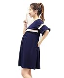 Easycos マタニティウェア 妊婦服 レディース ファション ワンピース ブルー 半袖 夏着 フリー ゆったり ふわふわ オシャレ パジャマ 肌に優しい　 (女XXL)