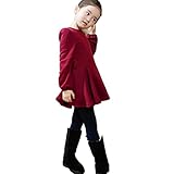 TMM　 子供服 ガールズ ワンピース チュニック リボン 子供 キッズ 長袖 女の子 ガールズ ドレス ワンピース裏起毛 発表会 結婚式 入園式 普段着 お出かけ 演奏会 (100cm, レッド)