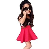 ベビーキッズガールズドレス、leewaフローラル半袖トップTシャツ+スカート服装 カラー: ブラック