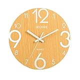 BECANOE 掛け時計 ウオールクロック 木製 サイレント 連続秒針 夜光 大文字 アナログ...