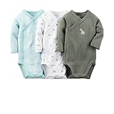 カーターズ Carter's ボディスーツ 前開き サイドスナップ 長袖 綿リブ100% 3枚組 3-Pack Side-Snap Bodysuits NB (50-55cm) [並行輸入品]