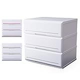 収納ケース チェスト 木天板 ハイブリッド天板 色分けプレート付 帯電処理 角丸加工 幅62 3段 ホワイト