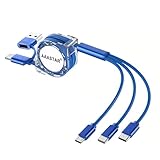 USB Type-A Type-C 両対応 5in1 マルチ充電ケーブル Type-C タイプC ライトニングケーブル micro USB Android 3台同時 3in1 巻き取り式 1m (ブルー)