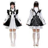 [IRIWA] メイド服 コスプレ 男性用 女性用 萌え コスチューム 仮装 ハロウィン クリスマス パーティー メイド喫茶 ワンピ エプロン カチューシャ ニーハイ リボン ５点セット (男性M)