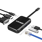 USB C ハブ 1台6ポート Type c ドッキングステーション - (6 in 1 : Lan ポート、 HDMI ポート 、VGA ポート、USB C 充電ポート、USB 3.0 ポート×2) for macbook pro ハブ/スマホ Samsung S8、S9、Note8/usb type c アダプター