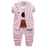 ハイキングフライ(Hikfly)ベビー服男の子女の子 赤ちゃん綿 カーディガンジャケット&長袖 Tシャツ&ズボン スリーピース(NO.) (L/18-24 ヶ月, ピンク)
