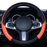 HUACHENG ハンドルカバー 車用 軽自動車 sサイズ ステアリングカバー 本革 汎用 おしゃれ 通気性がよい 滑り防止 オールシーズン対応 普通車 ハンドル 保護カバー カスタム 内装パーツ アクセサリー 車用品 (オレンジ)