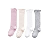 新生児ユニセックス - ベビーメッシュ通気性レースニーハイベイビー4綿ソックス (0-1歳)