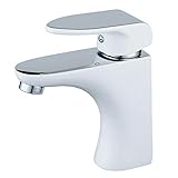 Hiendure 真鍮シングルレバー洗面器の蛇口、白色塗料