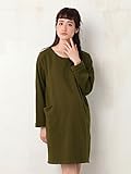 Angeliebe エンジェリーベ 産後用 授乳服 ミニ 裏毛 ワンピース 長袖 授乳口 付 ポケット付 M ～ L カーキ