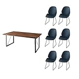 ブルー／ダイニング7点セット ダイニングセット ダイニングテーブル ダイニングチェア ウォルナット 天然木